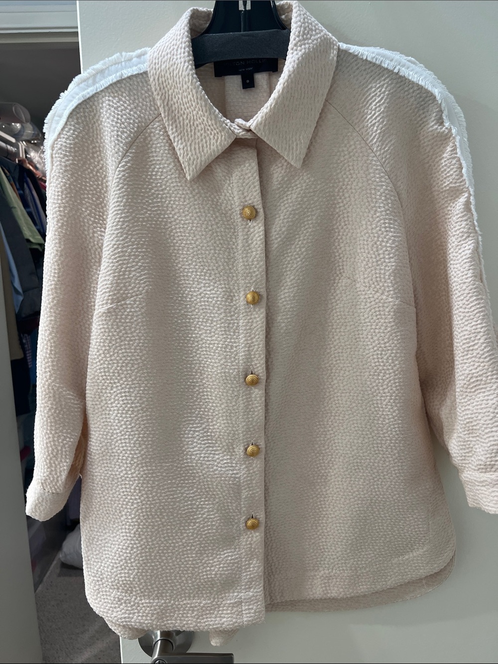 Women's Cream Textured Button-Front Jacket